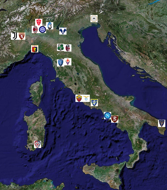 Serie A Carte d'Italie des clubs 2023/2024